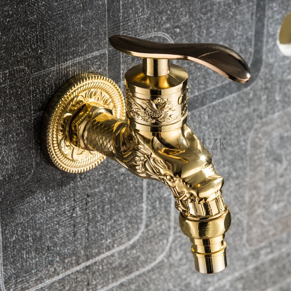 MTTUZK Wall Mount Carved Dragon Antique Red Bronze Bibcock,Decorative Outdoor Garden Faucet Washing Machine Faucet Gold tap