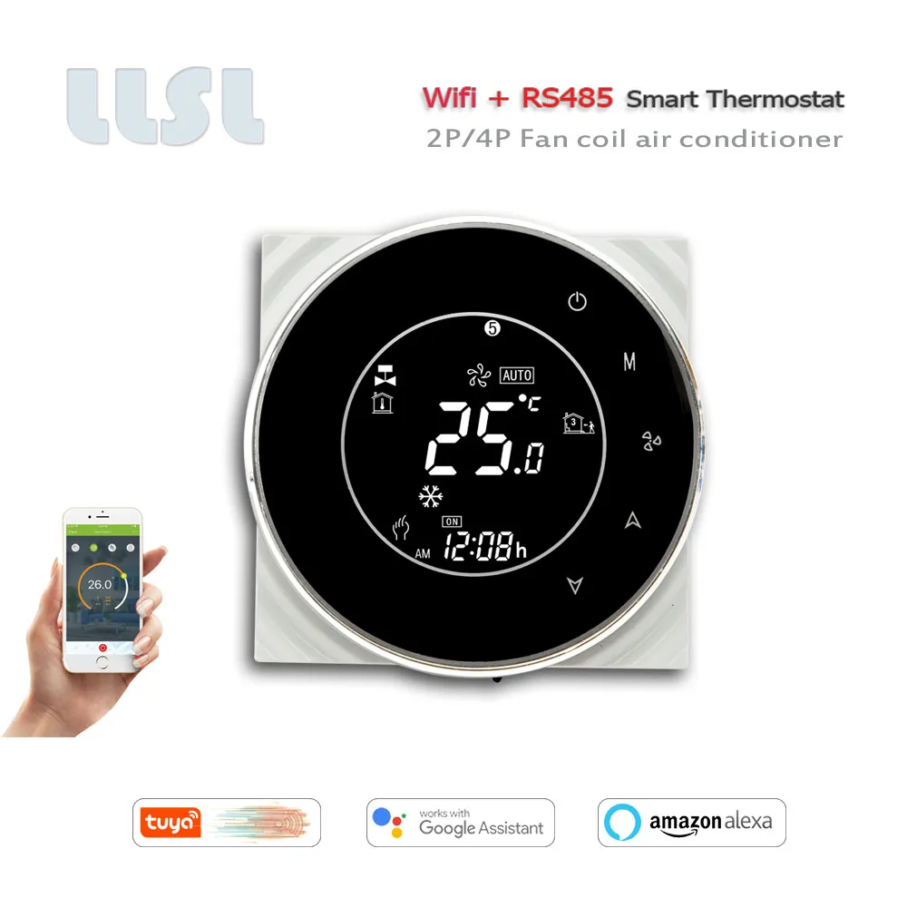 Thermostat RS485 Modbus et WIFI Tuya, régulateur de bobine de ventilateur 2P/4P pour refroidissement/chauffage, fonctionne avec Alexa Google Home