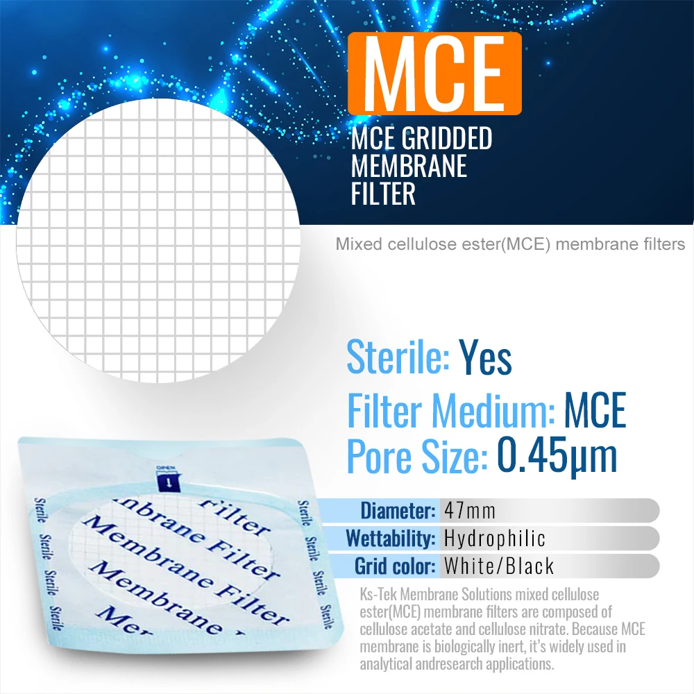 Sterile MCE Gridded Membrane Filter,47mm, Pore size 0.45um,Lab Supply Sterile,Pack of 100  by Ks-Tek