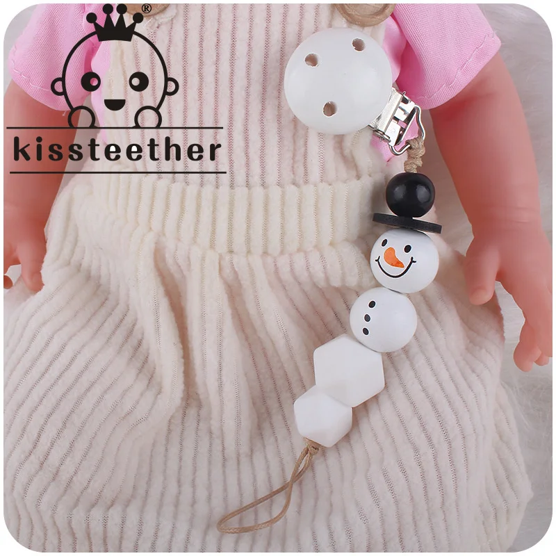 Kissteether New Baby Products Cartoon Little Snowman  Creative Big Octagonal Silicone Beads Chew  Molar Pacifier Chain