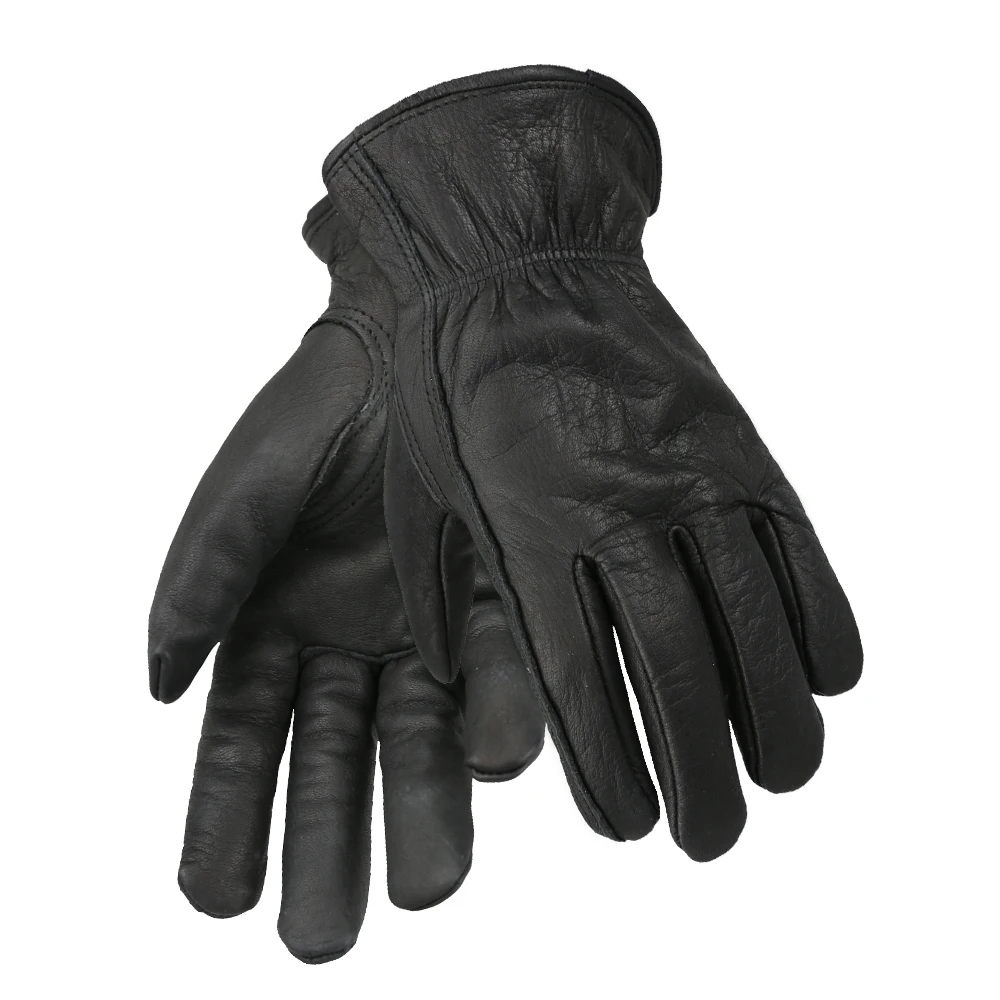 Black Working Gloves Leather Drivers Motorcycle Cowhide Safety Works Glove For Men Women No Lining