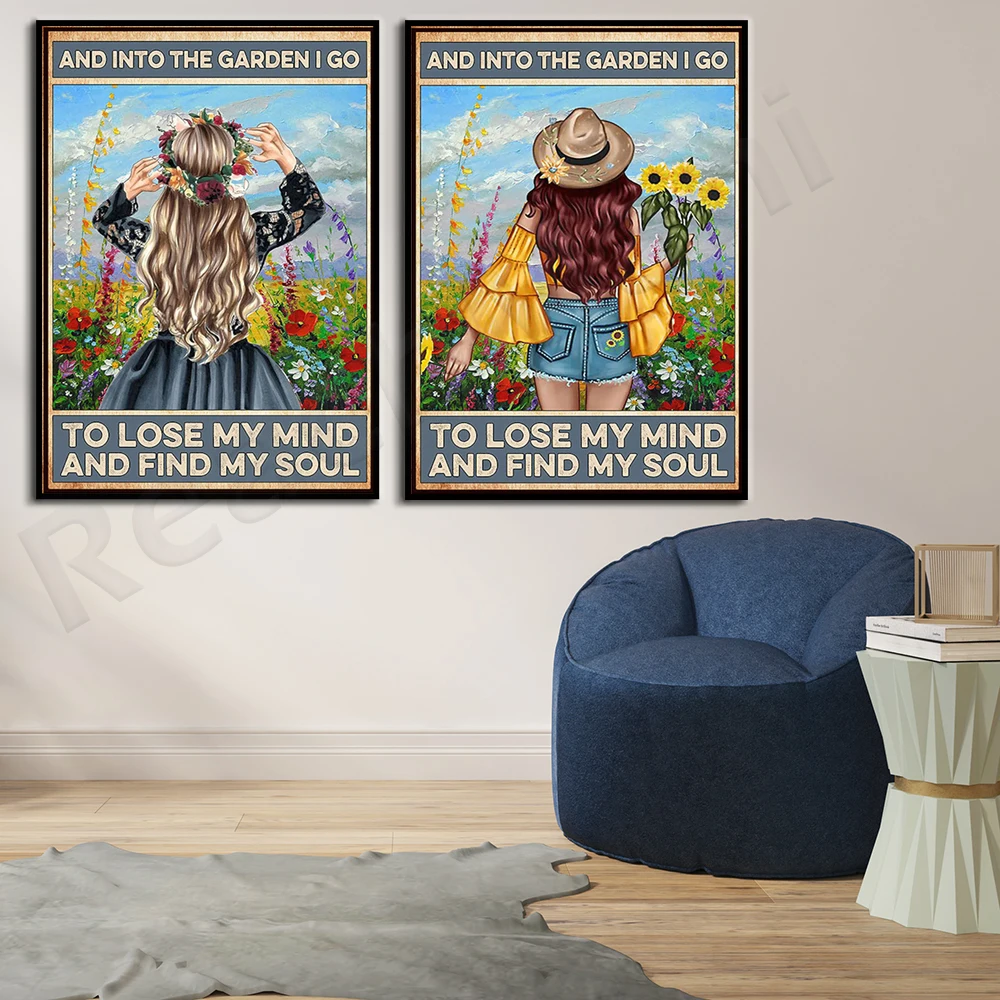 Walking into the garden, I will lose my mind and find my soul poster, retro garden poster canvas decoration, gift for gardening