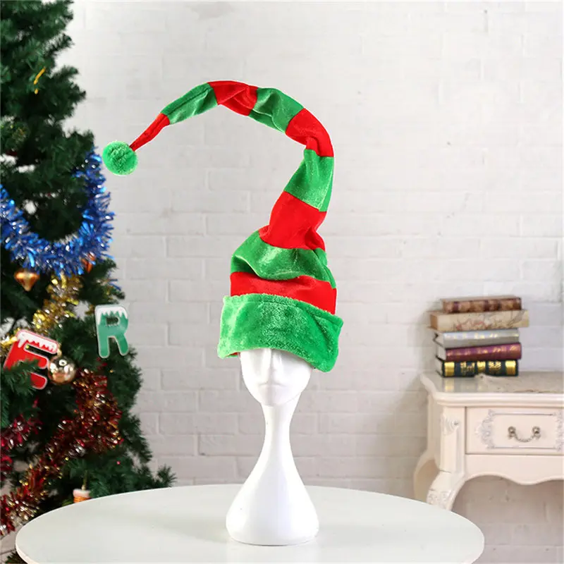 Funny Party Hats Christmas Hat Long Striped Felt Plush Elf Cap Holiday Theme Hats Christmas Party Accessory