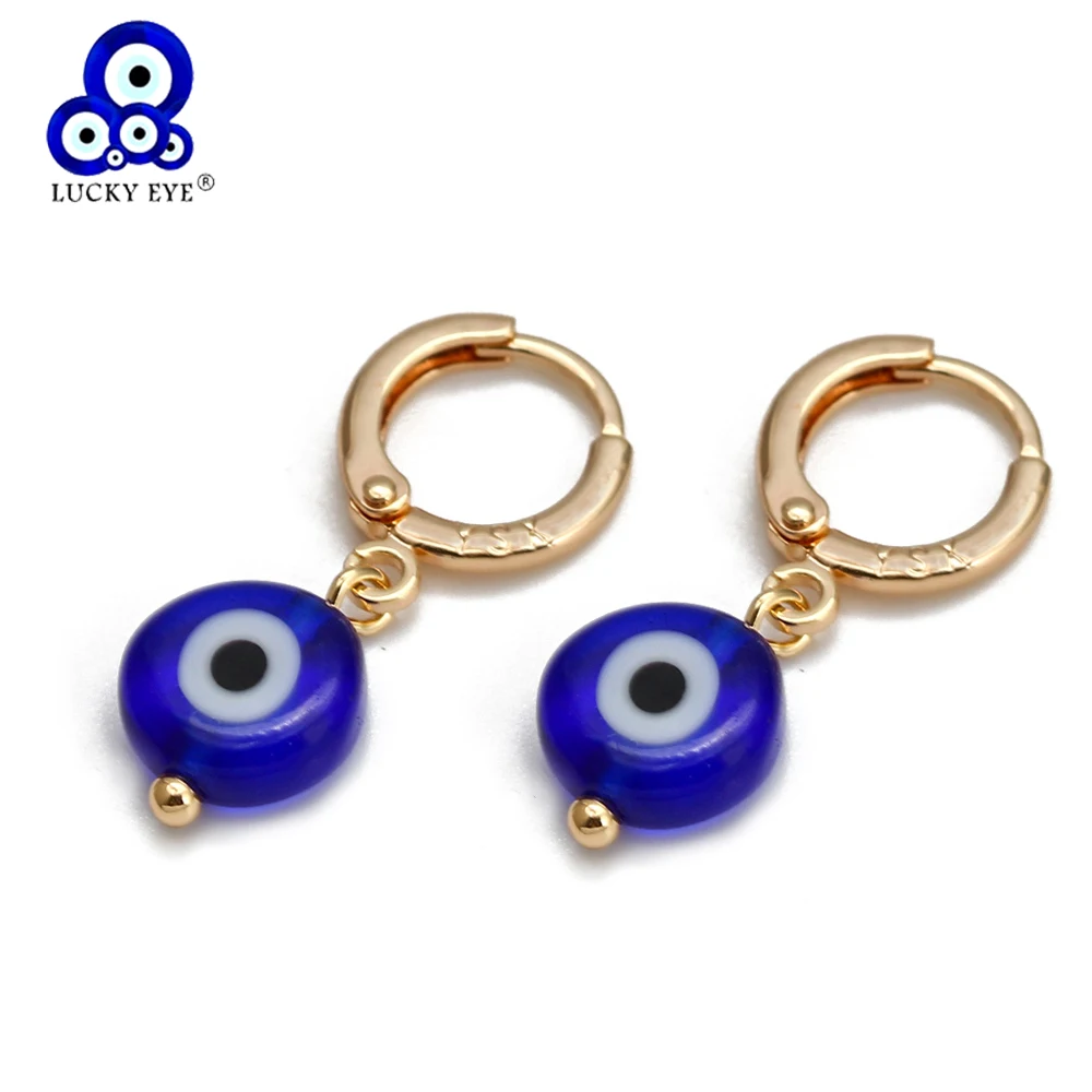 Lucky Eye Blue Turkish Evil Eye Bead Drop Earrings Copper Gold Color Small Dangle Earrings for Women Girls Fashion Jewelry BE256