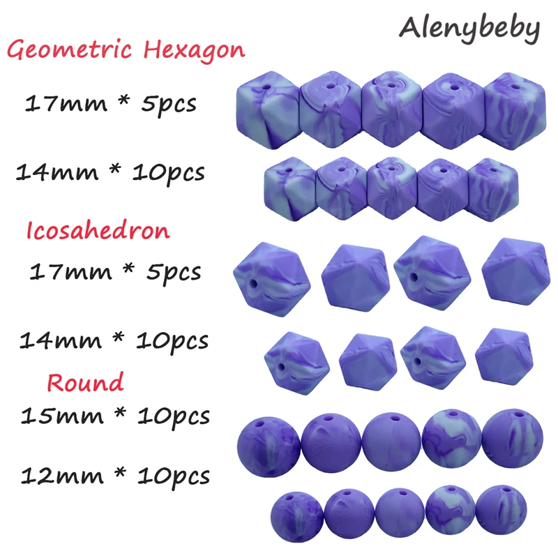 50pcs DIY Silicone Beads Teether Set Baby Teething Hexagon Round  Icosahedron Food Grade Beads BPA Free Care Necklace Making Toy