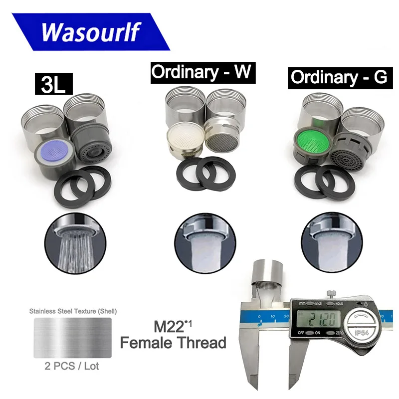 Wasourlf m22 rosca fêmea aerador de aço inoxidável acessórios torneira da bacia de poupança água parte cozinha casa improvment