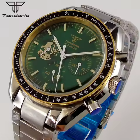 Tandorio Green/Black/Blue Dial 40mm Automatic Men Watch NN3836 Movement Date Week Display Mineral Glass Steel Bracelet