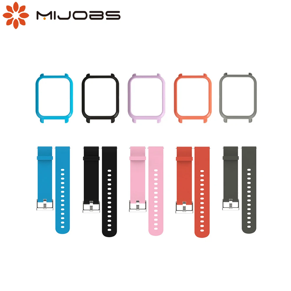Conjunto de pulseira e capa de silicone para relógio amazfit bip, acessório de proteção, pulseira de silicone protetora, amortecedora para huami amazfit pace lite