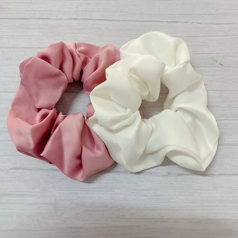 2pcs/set 3.54 inch Satin Silk Scrunchie for women Solid Color Elastic Hair Bands girl fashion Ponytail Holder Rope Accessories