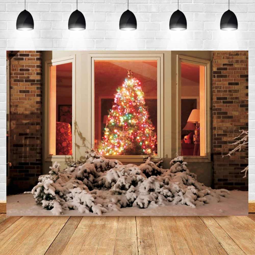 Laeacco Winter Christmas Photo Background Room Decor Windowsill Snow Backdrop Photographic Photo Background For Photo Studio