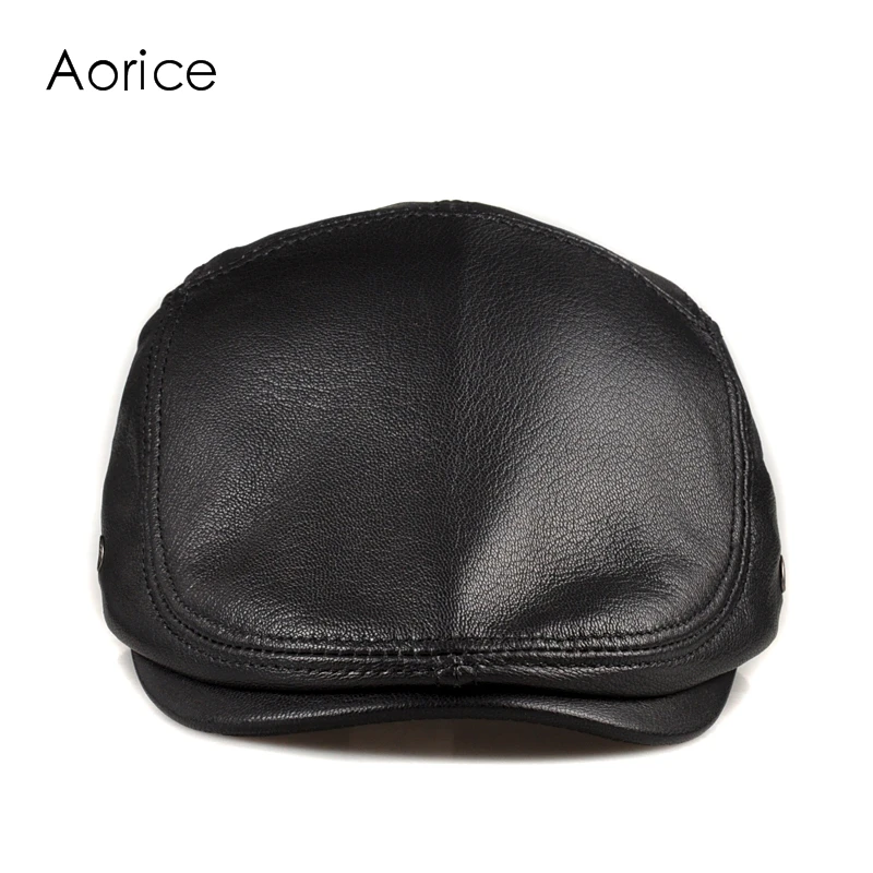 HL170-F Genuine Leather Baseball Cap Hat Men's Winter Warm Brand New Cow Skin Leather Newsboy Caps Hats Black Color