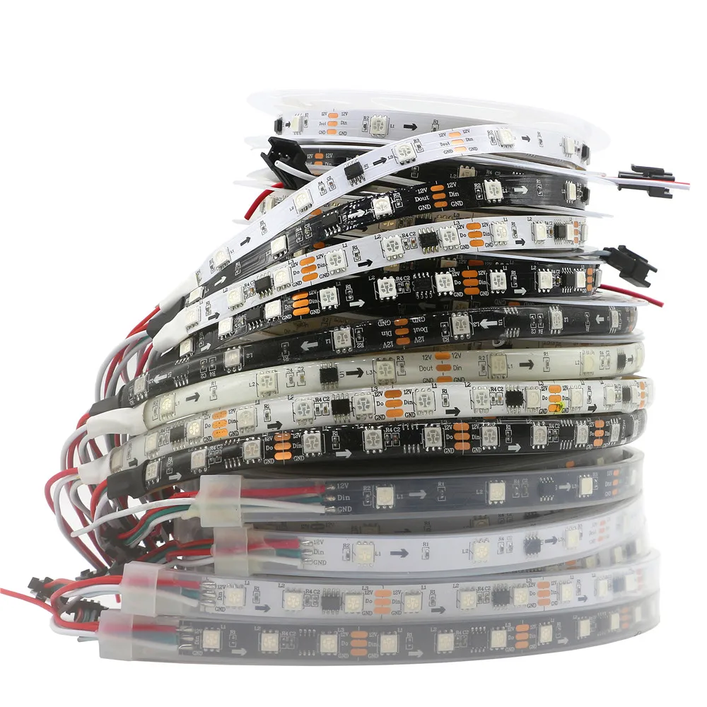 DC12V WS2811 LED Pixels Programmable Strip 30/60 Pixels/leds/m,WS2811IC 5050 RGB SMD White/Black PCB IP30/IP65/IP67 Strip Light