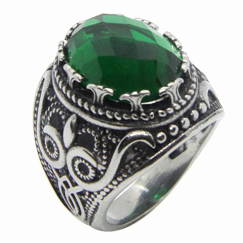 Green Stone Eye Ring 316L Stainless Steel Punk Biker Gothic Style Man Jewellery Size 7-13