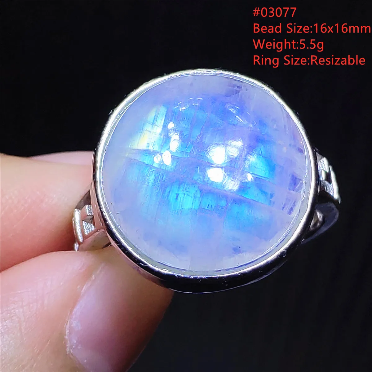 Natural Blue Moonstone Adjustable Ring Woman 925 Sterling Silver Ring Jewelry Blue Light Moonstone Stone Ring AAAAAA