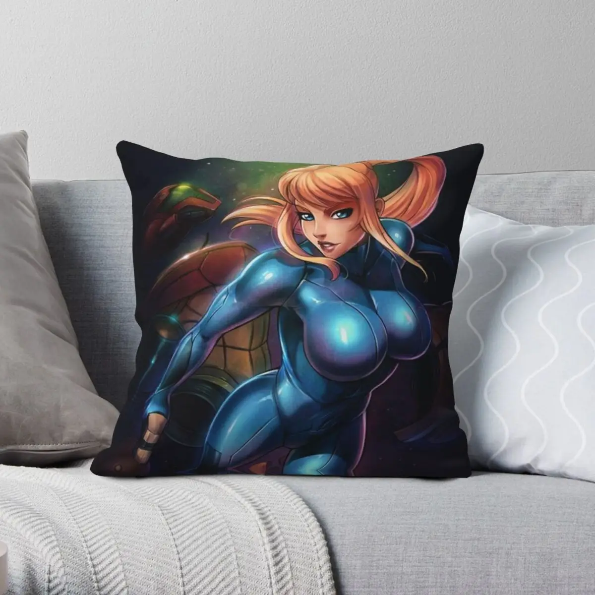 Metroid Square Pillowcase Polyester Linen Velvet Creative Zip Decorative Pillow Case Sofa Cushion Cover