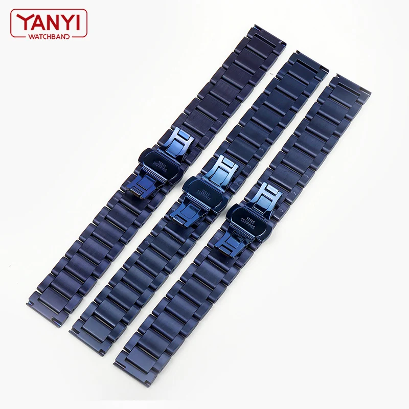 Stainless Steel Watchband Dark blue color Curved end Metal Wristwatches Band 18mm 19mm 20mm 21mm 22mm 23mm 24mm watch strap