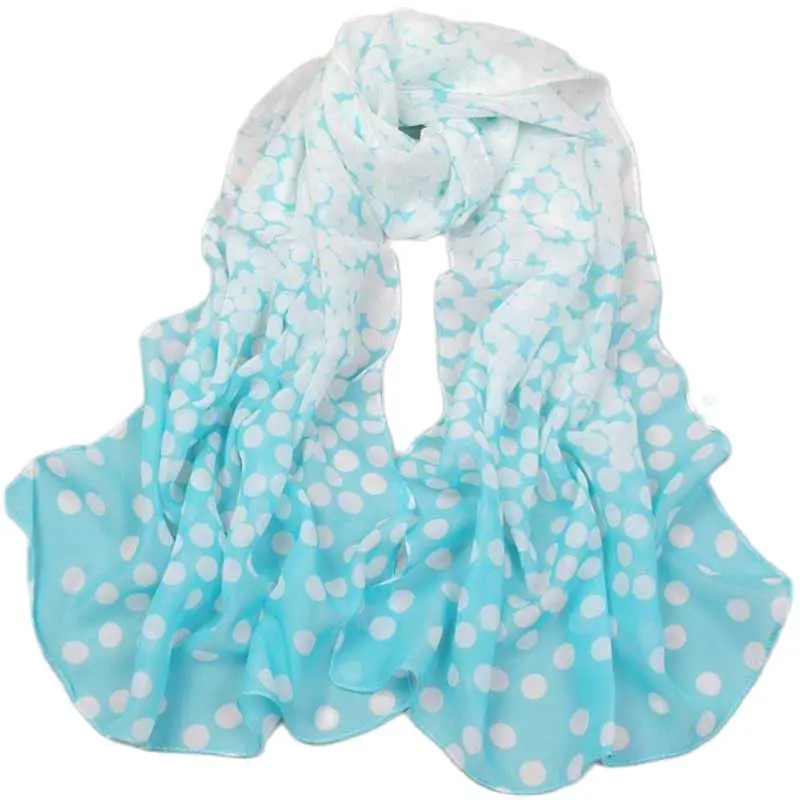 Summer Long Chiffon Silk scarves for woman ombre polka dots Print long wrap scarfs P5A16238