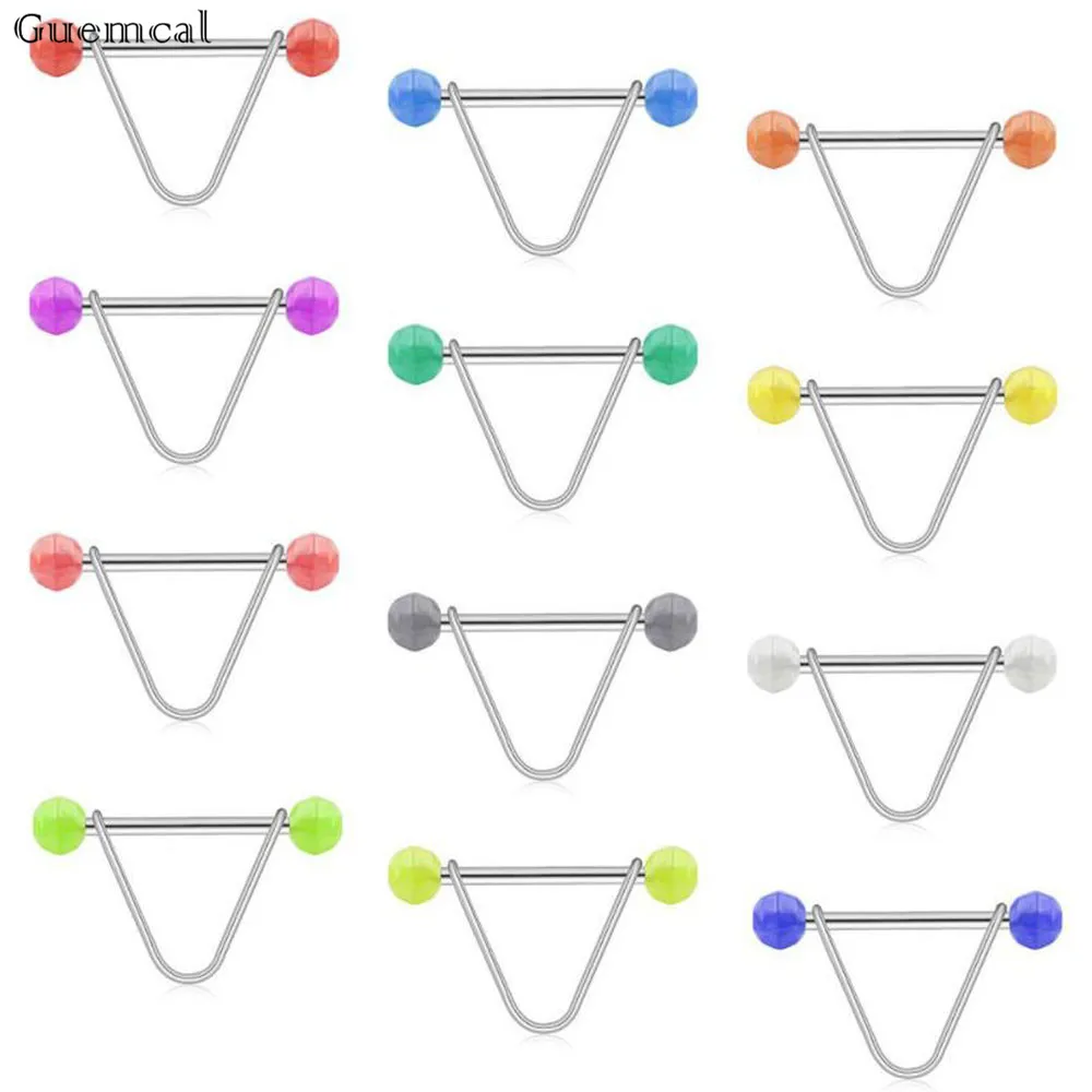 

Guemcal 1pair 14G V shape Industrial Barbell Tongue Nipple Ring Helix Ear fashion Jewelry Piercing