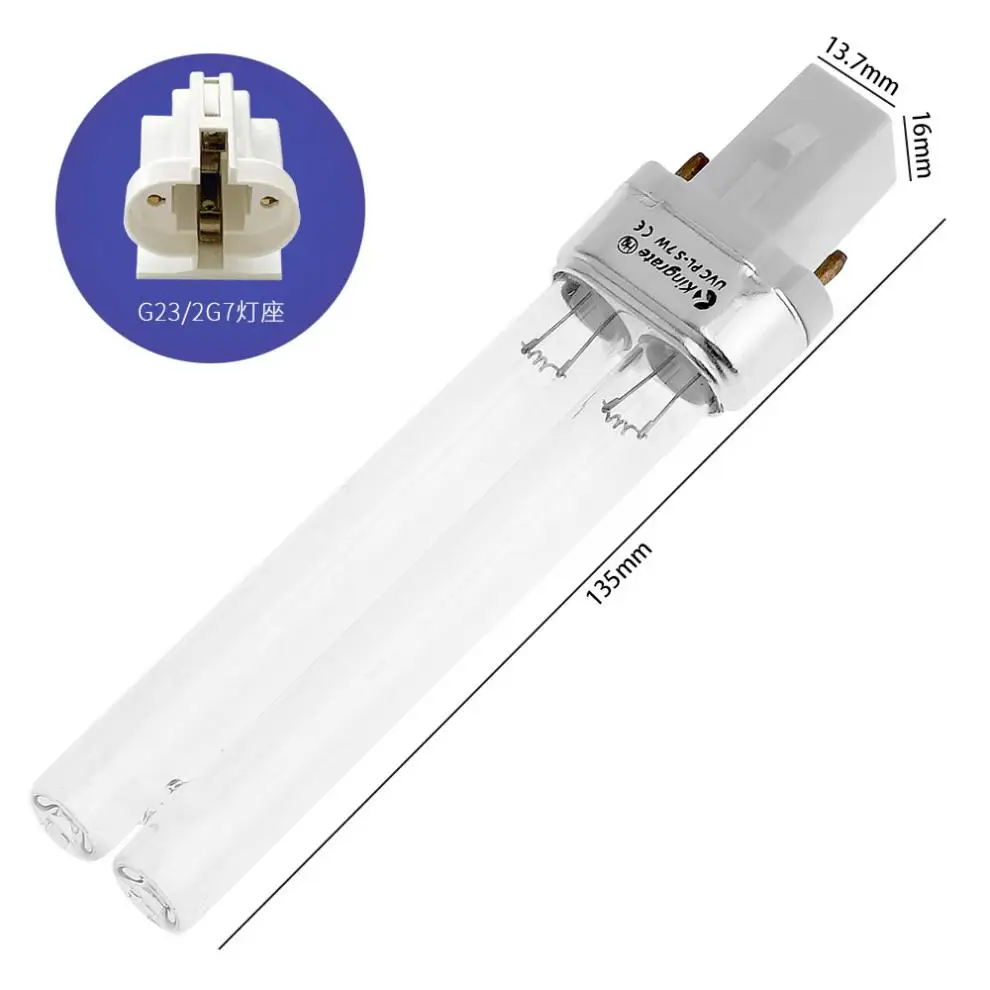 Tubo de bombilla esterilizadora UV, lámpara de esterilización ultravioleta para acuario, pecera, estanque, G23/2G7, 7W, 47V