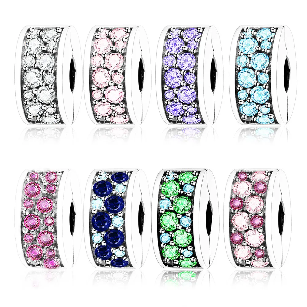 

Fit Original Europe Charms Bracelets Clear CZ Spacer Clip Beads Authentic 925 Sterling Silver Shining Elegance DIY Berloque