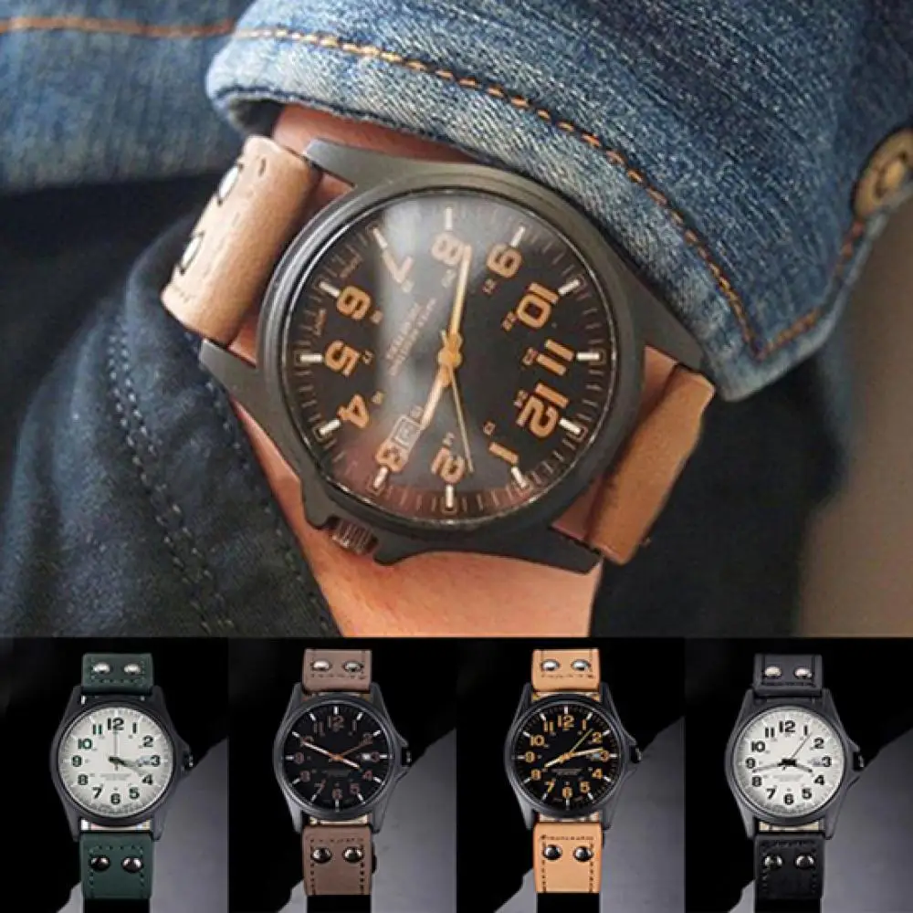 2021 New Fashion Luxury Simple Men\'s Date Numerals Dial Faux Leather Band Sport Quartz Wrist Watch for Daily Life