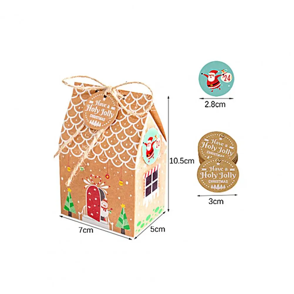 24 Sets Candy Bag Christmas Faux Kraft Paper Gift Boxes House Shape Paper Cookie Christmas Gift Packaging Box новый год 2022