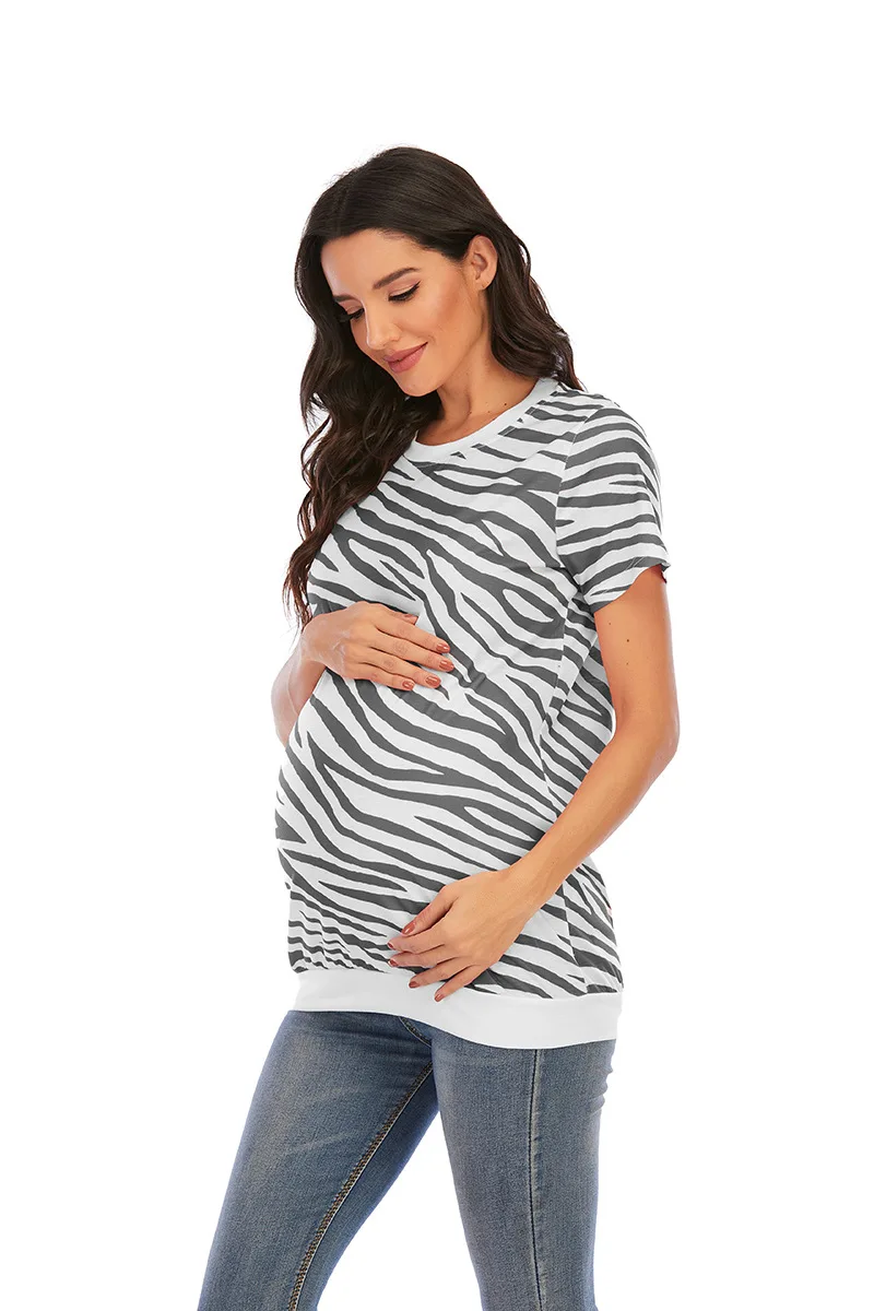 2021 New Digital Print Round Neck T-Shirt Fashion Plus Size Maternity Dress With Short Sleeves Maternity T-Shirt Short Sleeve