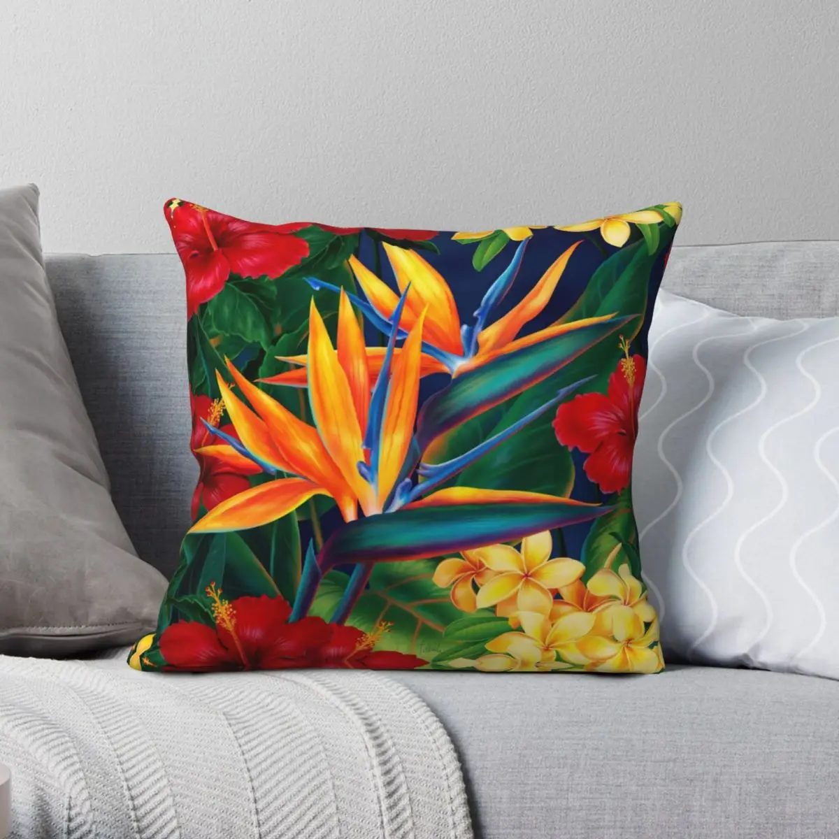 Tropical Paradise Hawaiian Square Pillowcase Polyester Linen Velvet Pattern Zip Decorative Throw Pillow Case Bed Cushion Case 18