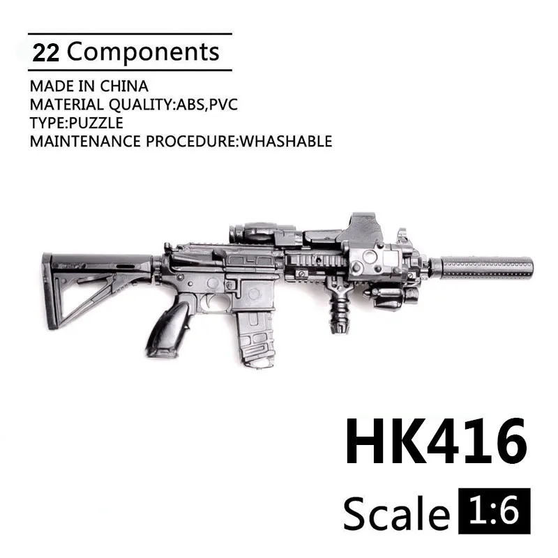 Fusil automatique HK416, échelle 1:6, modèle de pistolet noir en plastique, puzzle 4D à assembler, modèle de jouet pour figurines d'action de 12 pouces