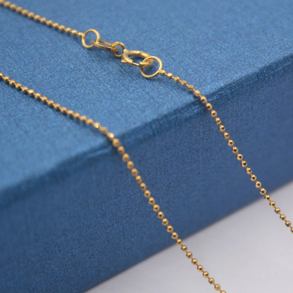 

New Pure Solid 18K Yellow Gold Necklace 0.8mm Thin Bead Link Chain Necklace Stamped Au750 For Women Gift Wedding Party