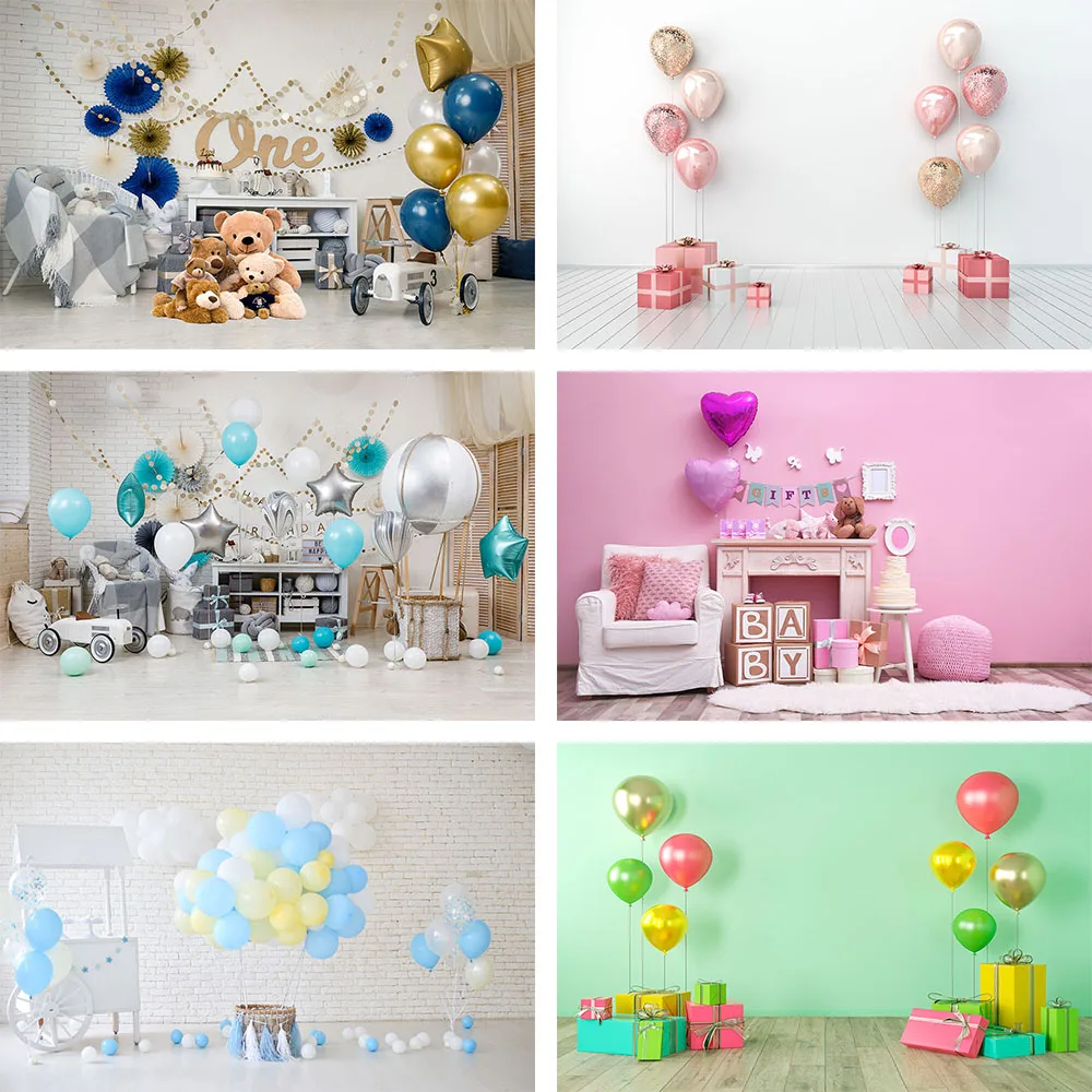 Avezano Child 1st Birthday Portrait Photography Background Gift Brick Wall Hot Air Balloon Car Decor Backdrops For Photo Studio