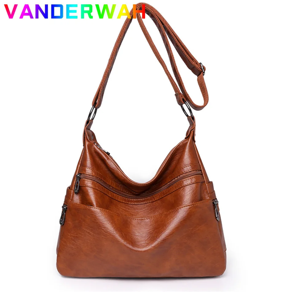 Luxury Pu Leather Messenger Bag Vintage Women Hand Bag Large Capacity Casual Hobo Handbag Purse Female Crossbody Shoulder Bags