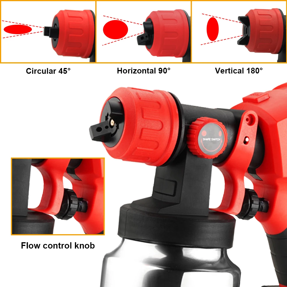 WISEUP 21V Cordless Battery Spray Gun HVLP Electric Paint Sprayer 1000ml High Capacity Airbrush With 3 Nozzle Sizes Flow Control