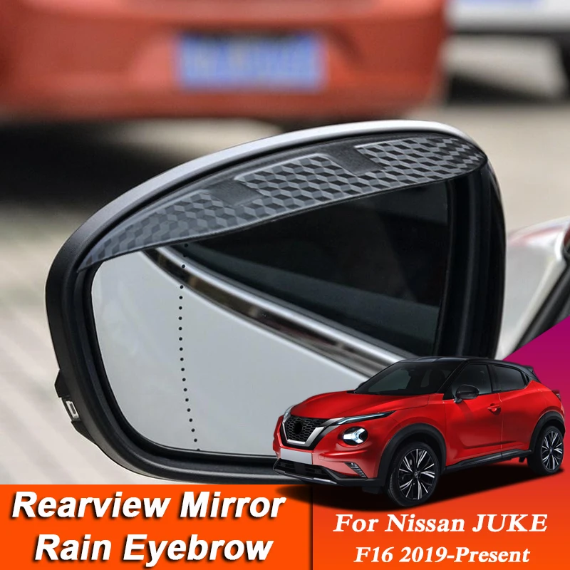 2pcs Car-styling For Nissan JUKE F16 2019-Present Carbon Fiber Rearview Mirror Eyebrow Rain Shield Anti-rain Visor Accessories