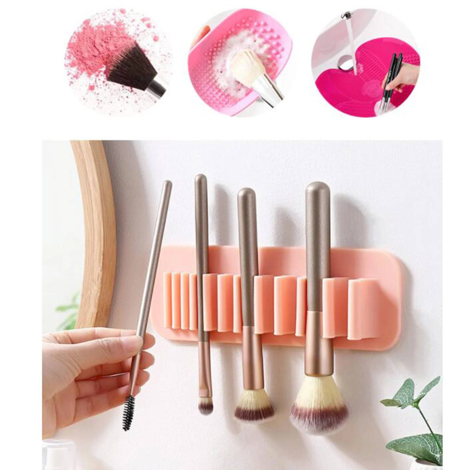 Silicone Wall Mount Nail Makeup Brush Holder Display Rack Shelf Stand Hanger Case Space Saving Beauty Cosmetic Tools