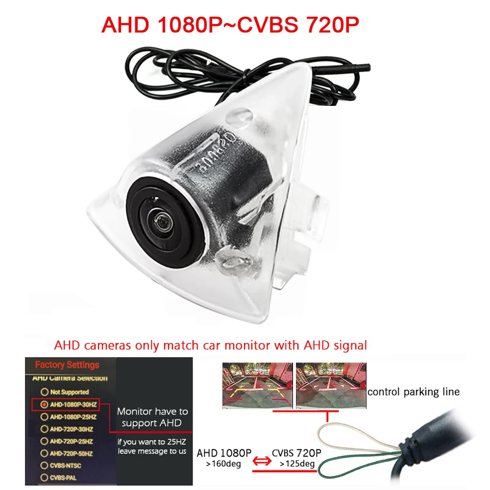 

180deg AHD 1920*1080P vehicle Car Front View Logo Camera for Volkswagen Tiguan PASSAT Brand Mark front Camera HD 720P CVBS