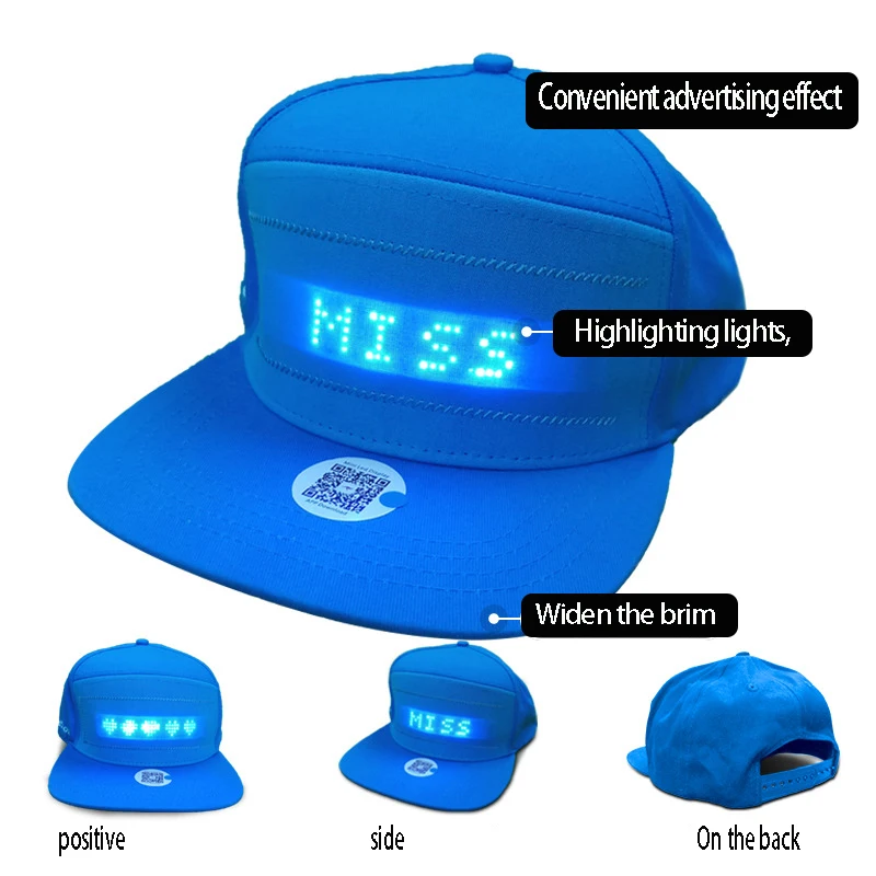 Mobile Phone APP LED Hat Glow Wirelessly Send Word Scrolling Bluetooth Flexible Screen LED Cap LED Scrolling Message Display Hip