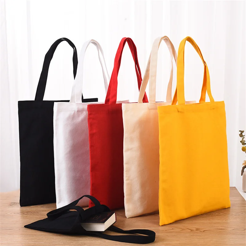 50Pcs/Lot 4 Colors Women's Canvas Shoulder Bags Woman Cotton Shopping Bags Soft Handbag Casual Cloth Tote Girl Bag Ladies Shop