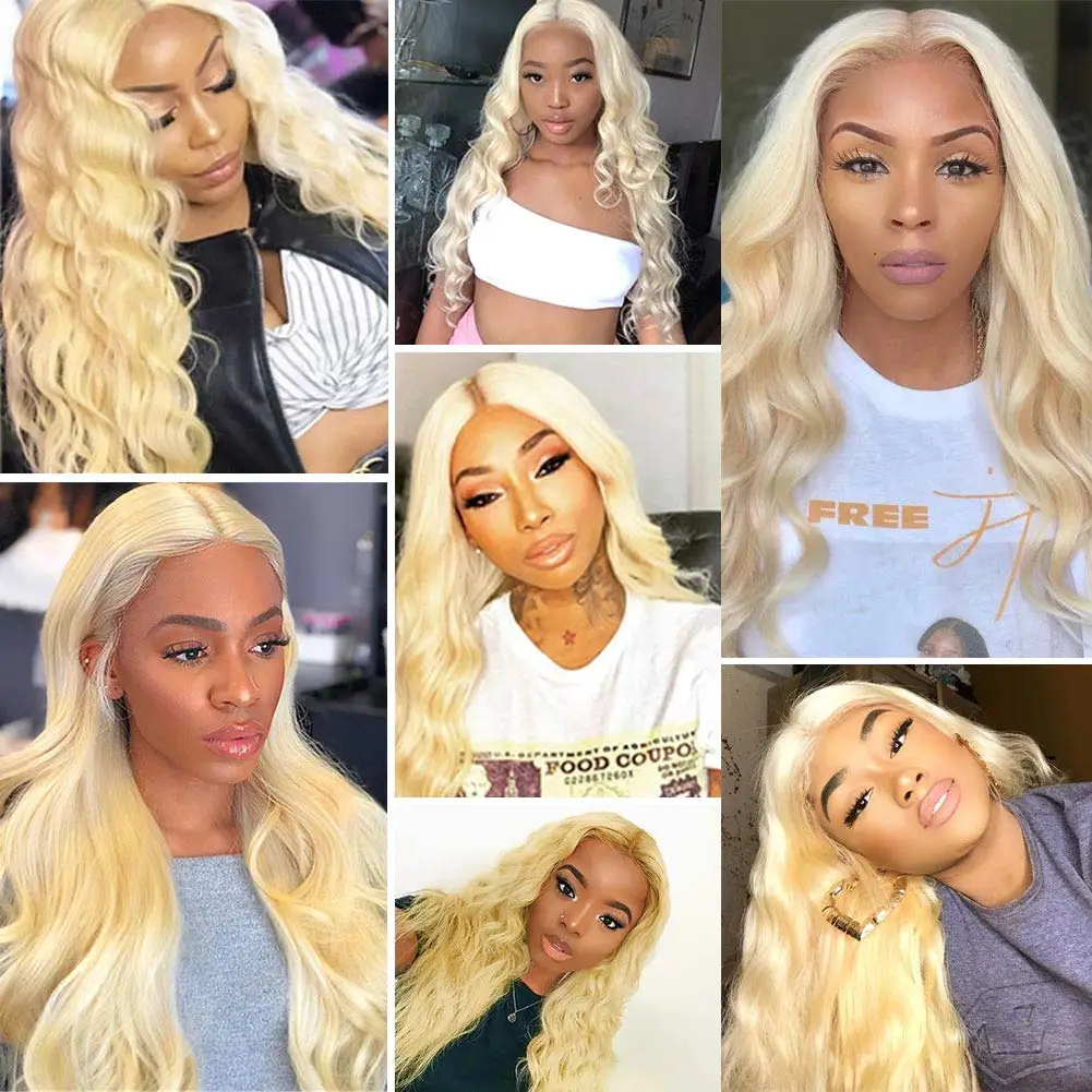 613 Bundles With Frontal Blonde Brazilian Body Wave 3 Bundles With 13x4 Frontal Remy Blonde Human Hair Lace Frontal Closure