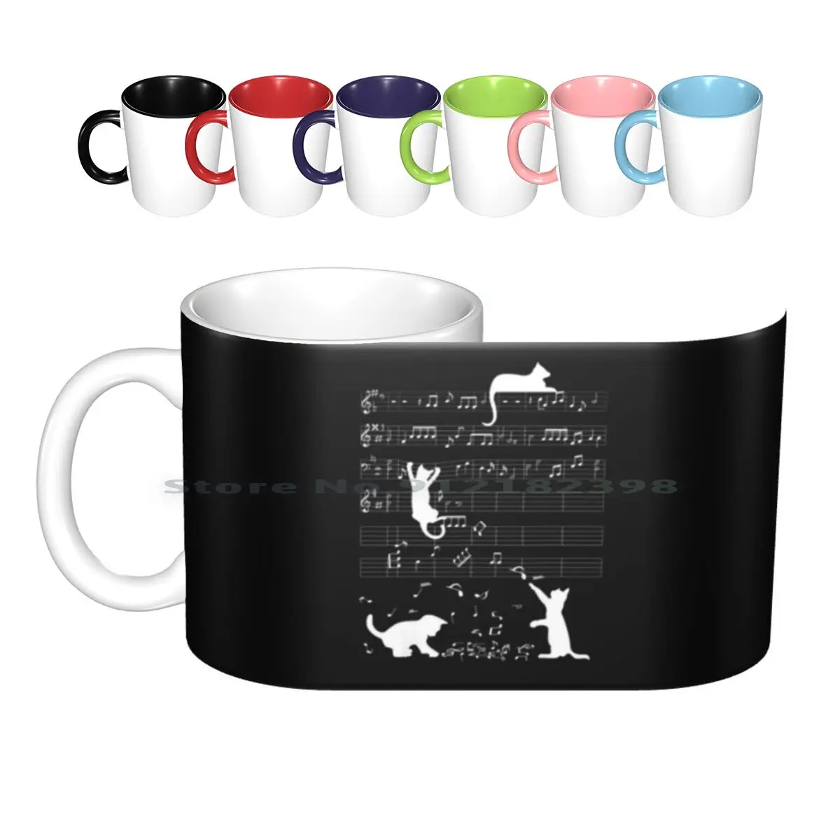 Cute Cat Kitty Playing Music Clef Piano Musician Art Ceramic Mugs Coffee Cups Milk Tea Mug Music Love Music Music Notes Treble