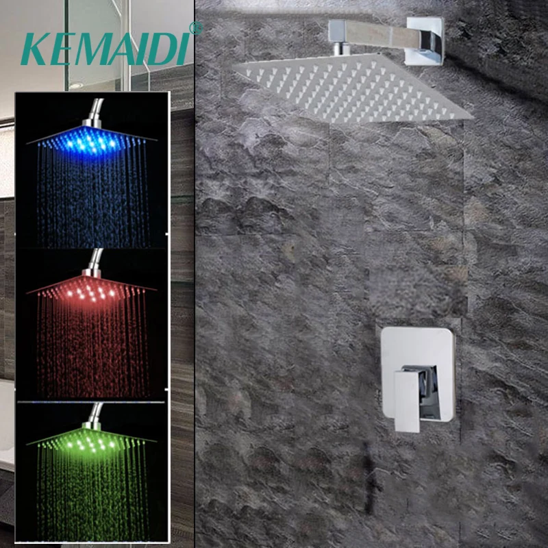 

KEMAIDI 8 12 16 Inch High Quality Bathroom Wall Mounted Rain Shower Head Valve Mixer Tap Rainfall Shower Mixer Faucet Set