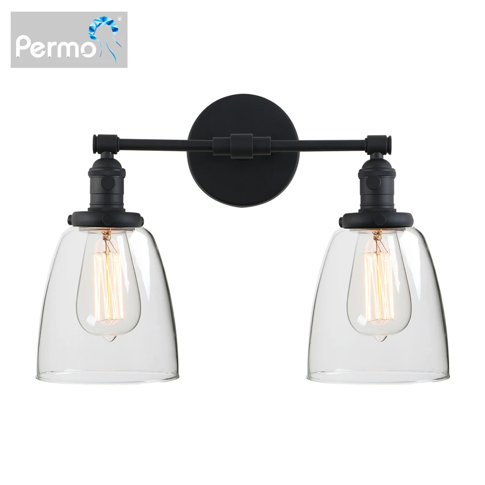 

Permo Vintage 2-Light Wall Light Dual Light Wall Sconce Light with 5.6 Inches Clear Glass Canopy