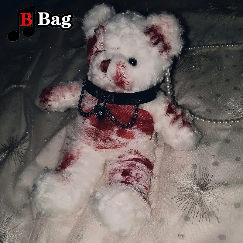 Gothic Women Lolita Bloody Bear Doll Bag disease disability Bear Shoulder Bags Soft Girl Halloween Cosplay Blood bear bag Gift