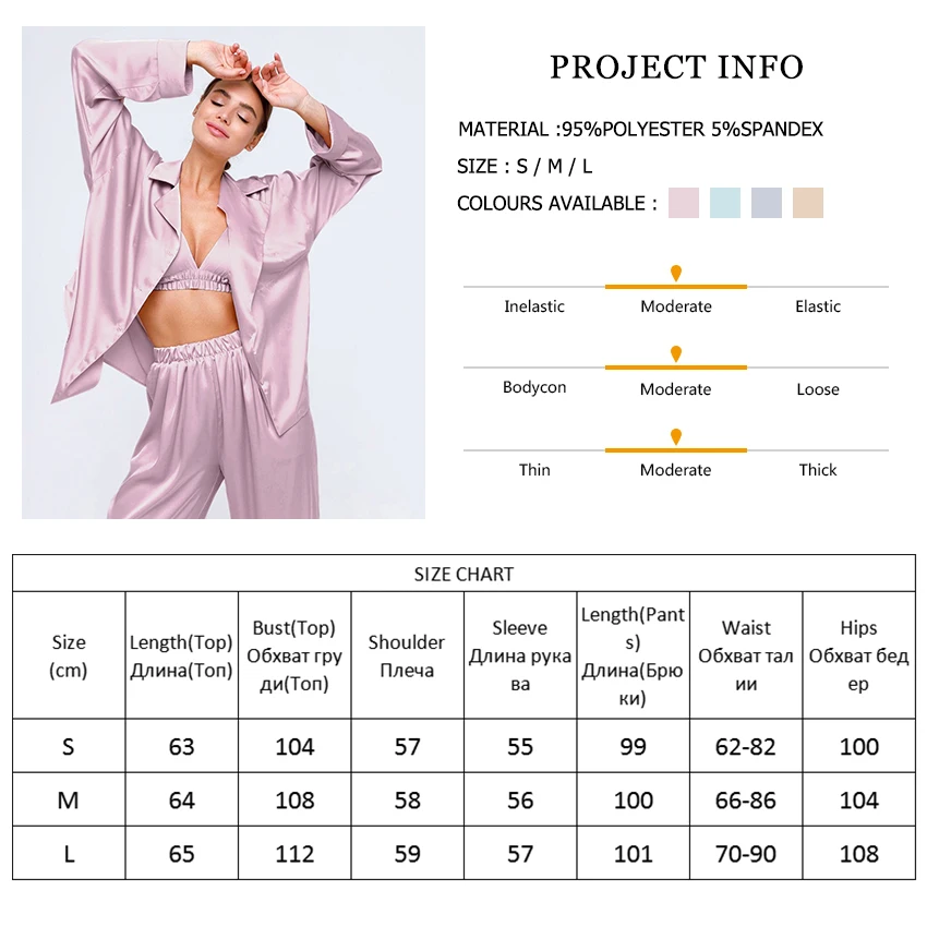 HiLoc Casual High Waist Trouser Suits Turn Down Collar Sleepwear Summer Clothes Women 2024 Casual Sets Long Sleeve Satin Nightie