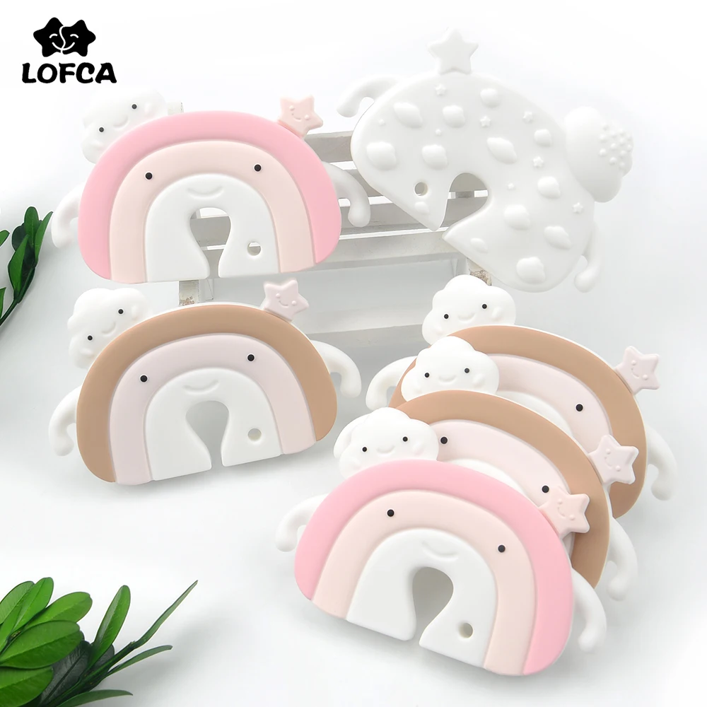 LOFCA 1pc Silicone Teethers Food Grade Tiny Rod Cartoon Rainbow Colorful Teether DIY Baby Teething Necklace Baby Shower Toys