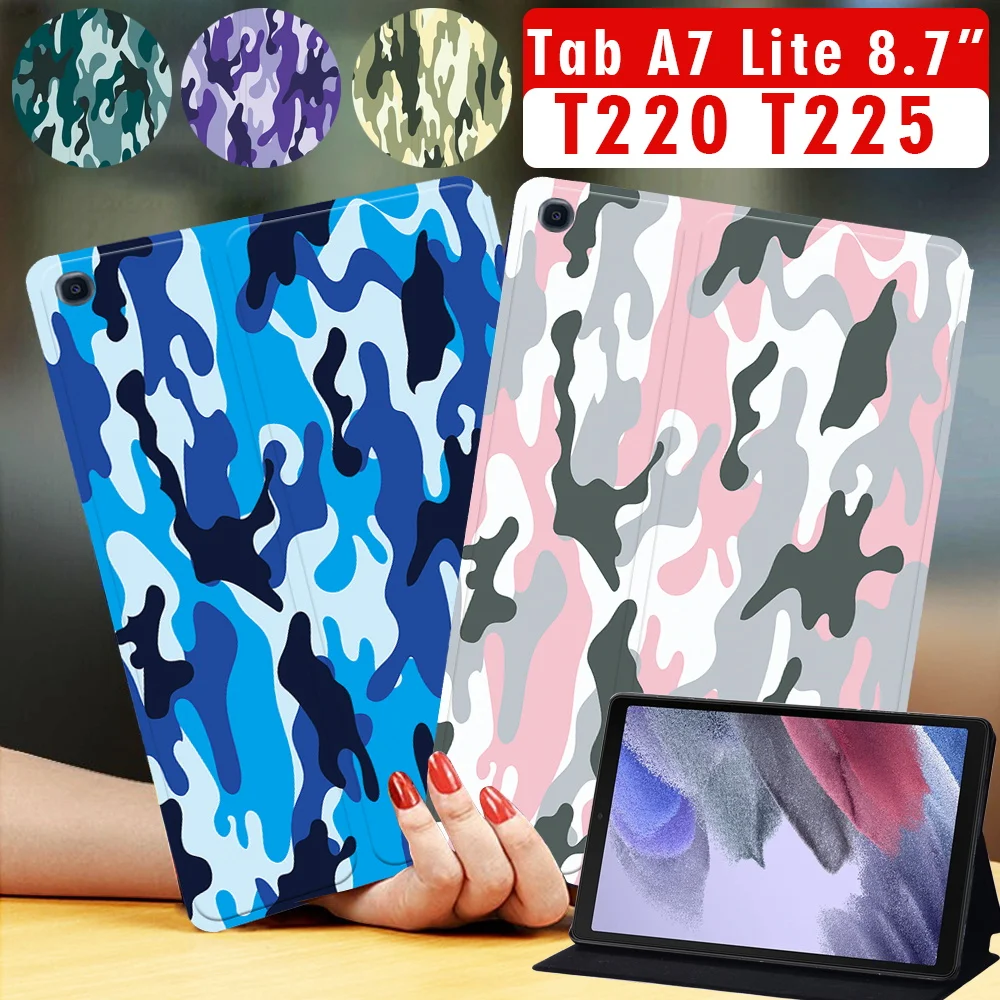 

Чехол для планшета Samsung Galaxy Tab A7 Lite 8,7 дюйма, T220, T225, из искусственной кожи, с камуфляжным узором, чехол для Tab A7 Lite 8,7 дюйма
