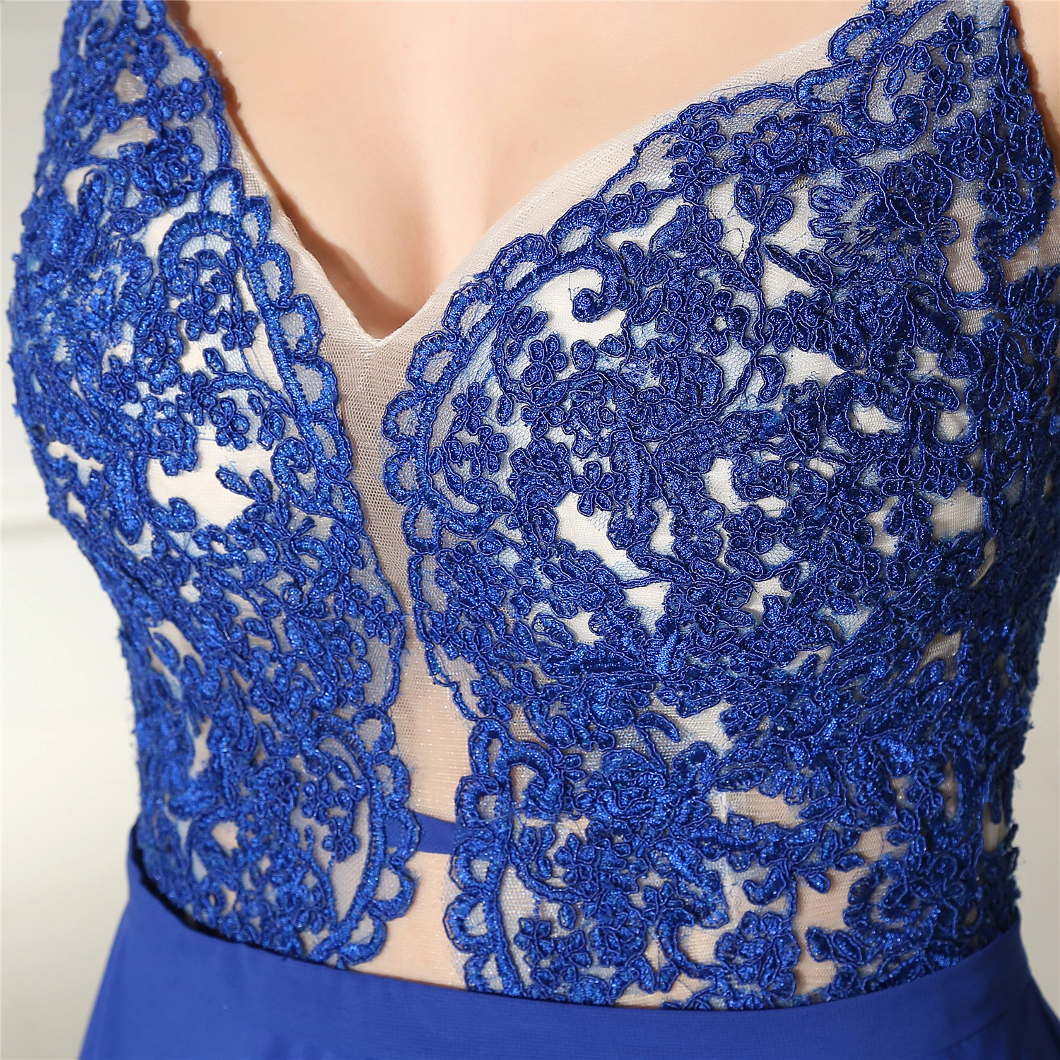 JaneVini – robe de bal trapèze bleue longue, élégante, bretelles Spaghetti, dentelle, sans manches, mousseline de soie, grande taille, Barato