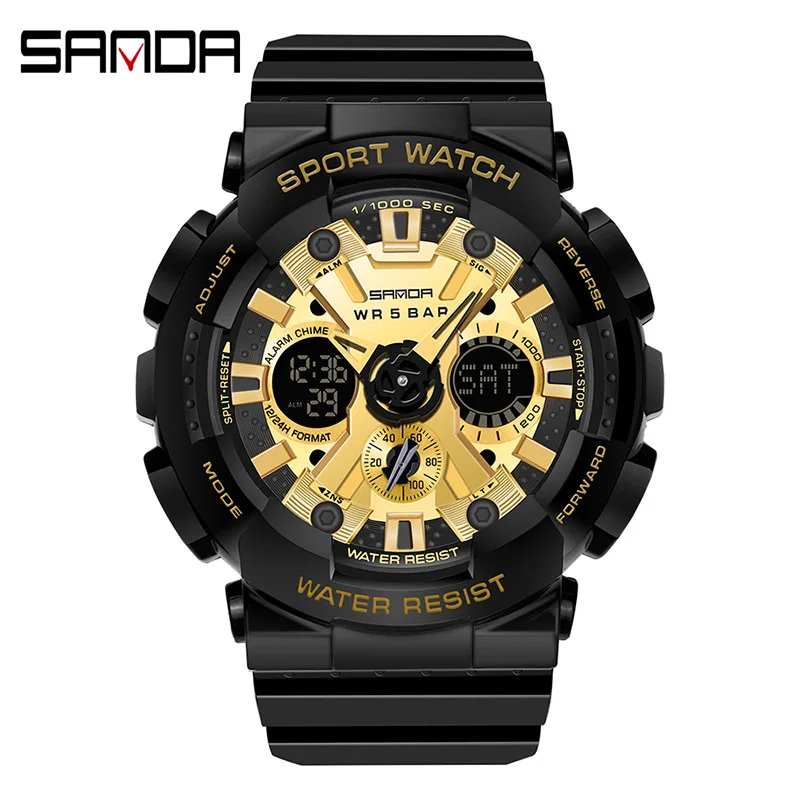 SANDA New Trend Pointer Digital Dual Display Multi-Function Sports Waterproof Men\'s and Women\'s Style Electronic Watch