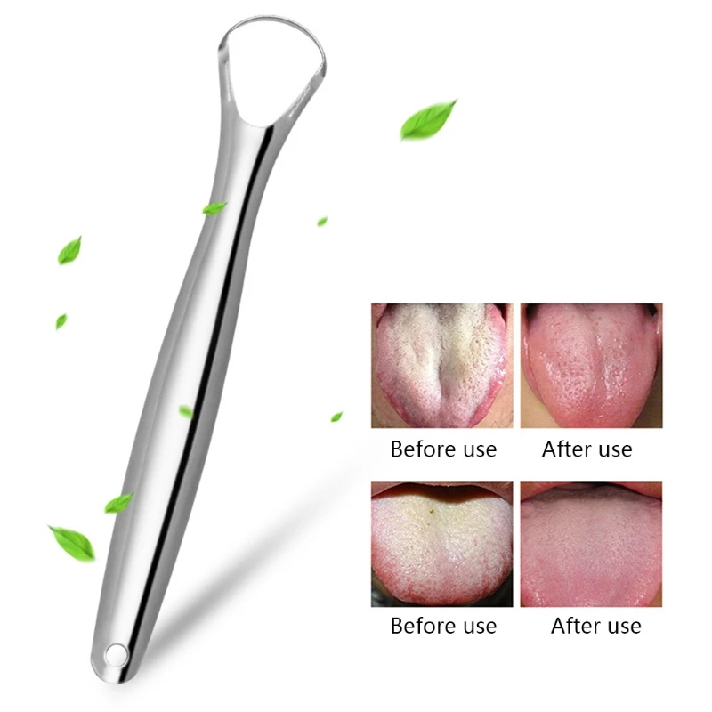 Stainless Steel Tongue Scraper Metal Oral Care Hygiene Cleaner Brush Fresh Breath Maker Reusable Mouth Cleaning Tool for