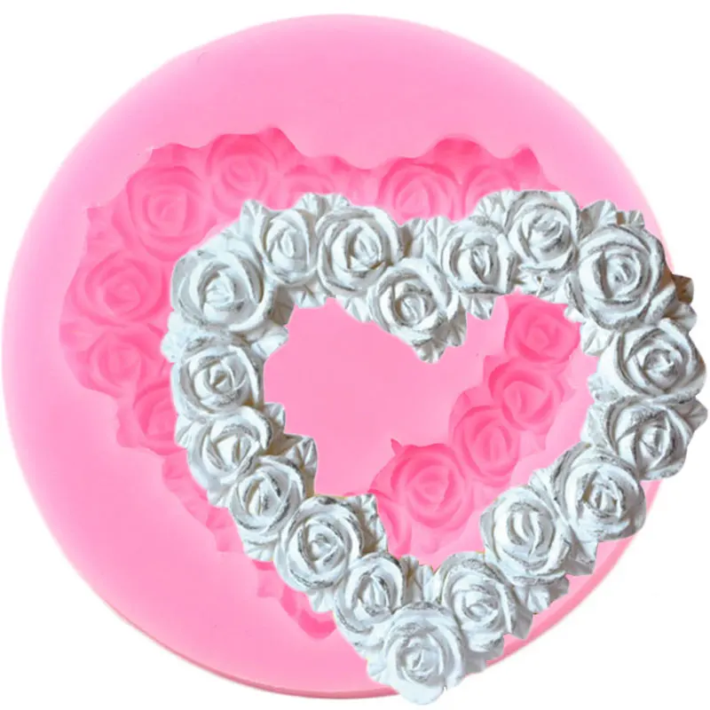 3D Heart Shape Rose Flower Silicone Molds Frame Fondant Mould Wedding Cake Decorating Tools Candy Chocolate Gumpaste Moulds